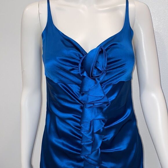 Susana Monaco Sleeveless Silk Blur Gathered Ruffle Cocktail Dress In Blue - Picture 5 of 16